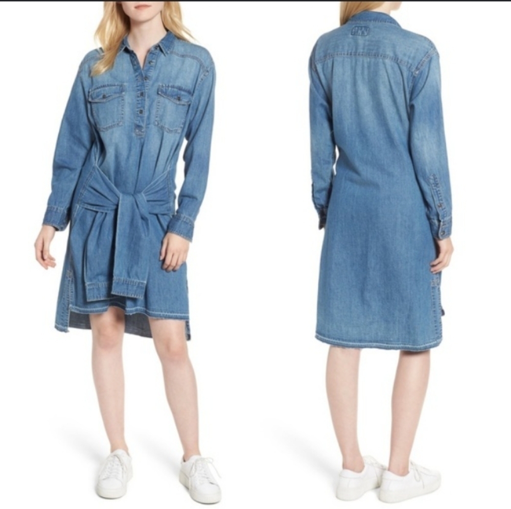 Current/Elliot Women's Chambray Denim High Low Howland Sleeves Dress Sz L